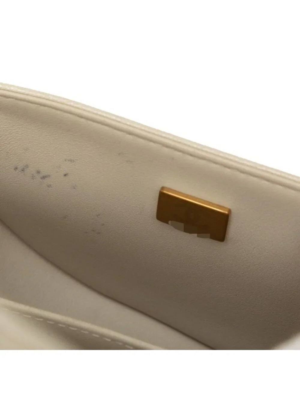 Chanel CC Logo Boy Chain Shoulder Bag White Ivory Gold Caviar Leather